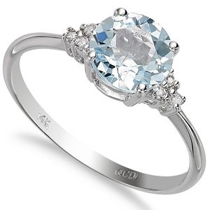14k White Gold Aquamarine and Diamond Accent Ring